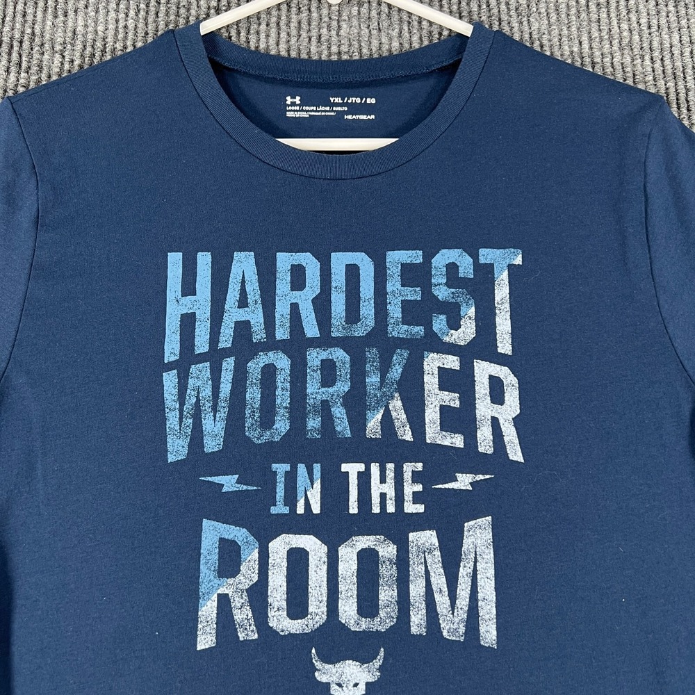 Under Armour Project Rock Shirt Youth Boys XL Extra Large Blue Short‎ Sleeve